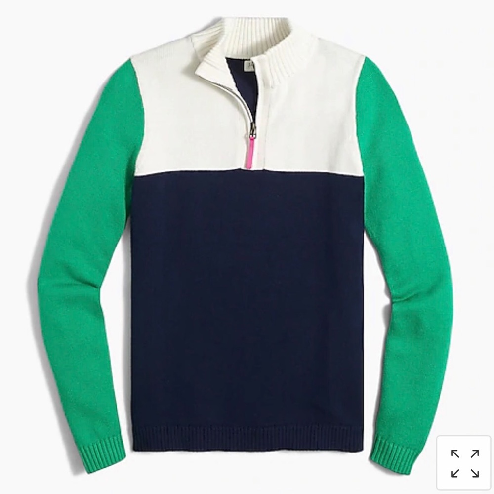 J Crew Colorblock 1/4 zip sweater, NWT